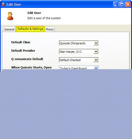 Users Default Settings Tab