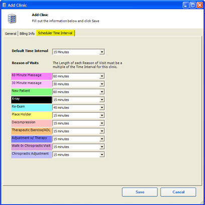 Add Clinic Schedule Time Interval Tab