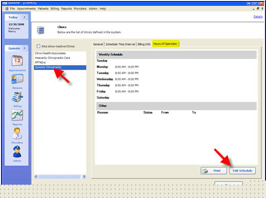 Add Clinic Hours of Operation Tab