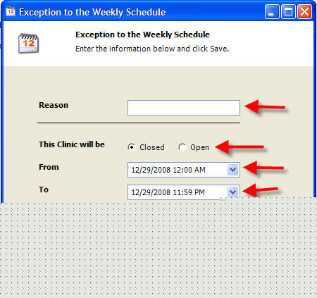 Clinic Exception Schedule
