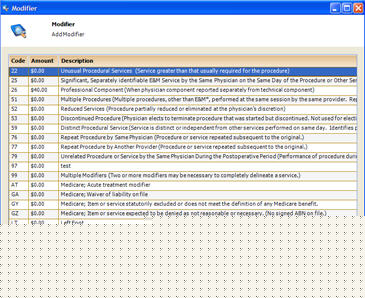 Fee Schedule Modifier List