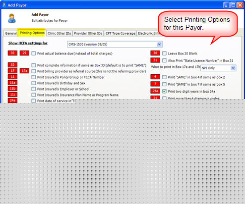 Payors Printing Options