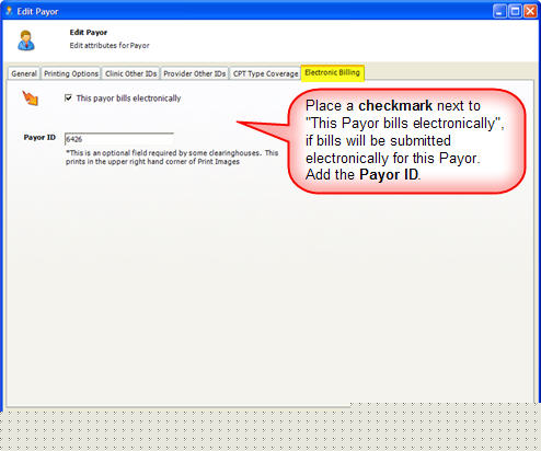 Payor Electronic Billing Tab