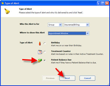 Alerts Patient Balance Due