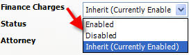 Case Information General Tab Finance Charges drop down