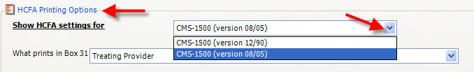 Case Information General Tab HCFA Printing Options Settings
