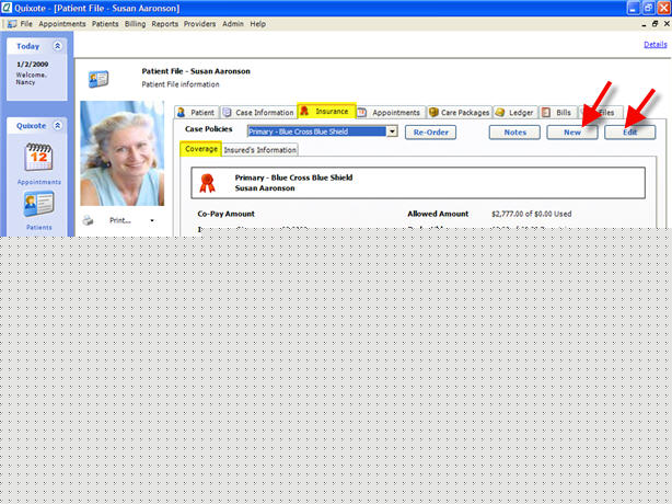 Patient Insurance Coverage Tab