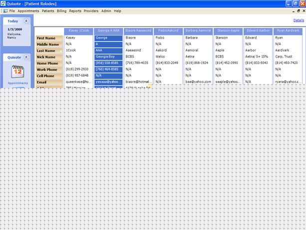 Patient Rolodex Columns View