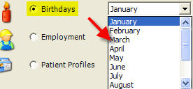Reports Patients Birthday Drop Down