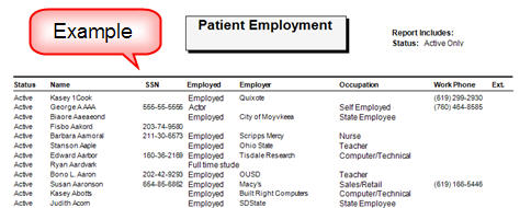 Reports Patients Employment Example