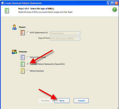 Patient Bill Create Itemized Step 1