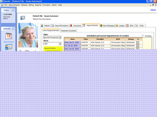 Appointment Tab Options
