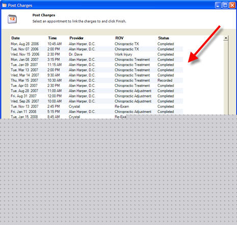 Patient Ledger Tab Add Charge Previous Appt
