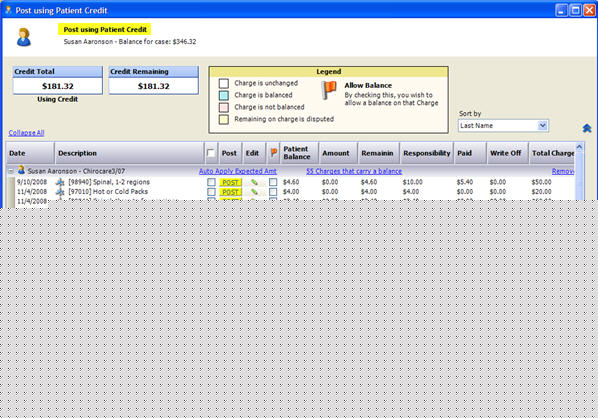 Patient Ledger Tab Post using Patient Credits