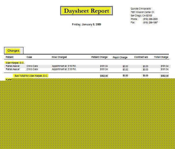 Daysheet Report Example 1