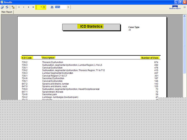 ICD Report ICD Statistics Tab Report Example