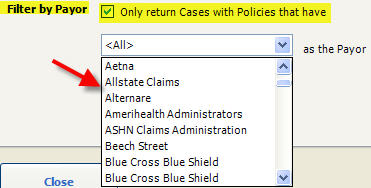Cases Report Filter by Payor