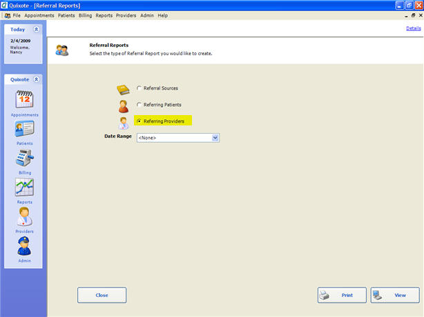Referral Reports Referring Providers