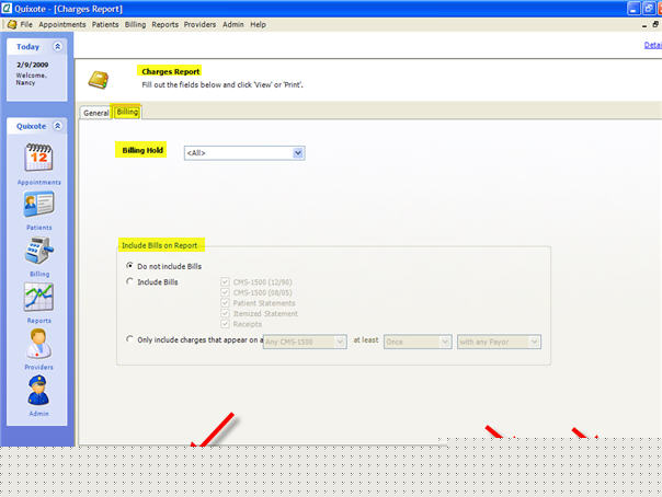 Charges Report Billing Tab