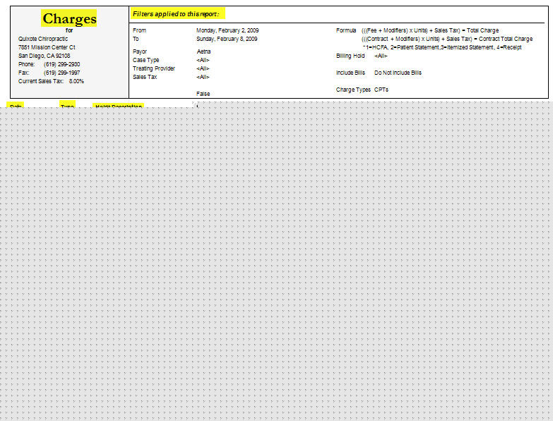 Charges Report Example 1