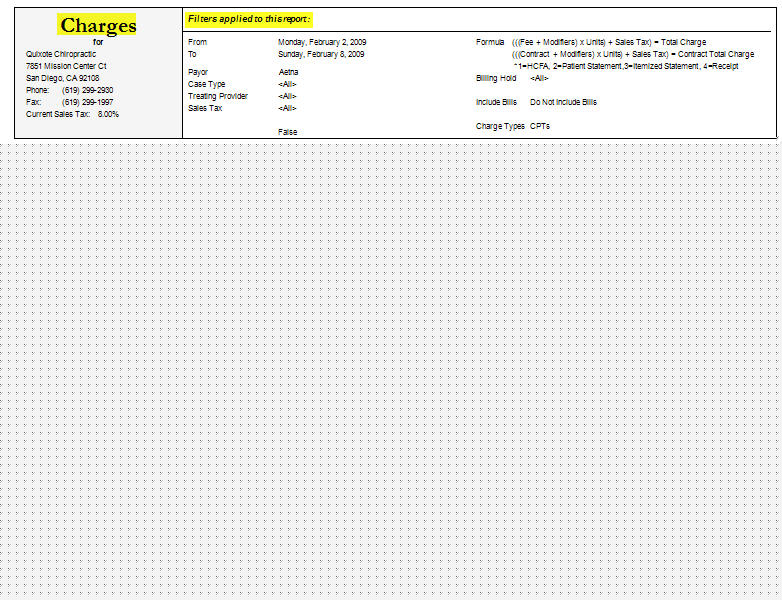 Charges Report Example 2